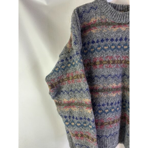 VTG 90s Wool Rainbow Fair Isle Nordic Chunky Crewneck Sweater Rockabilly - Picture 5 of 7
